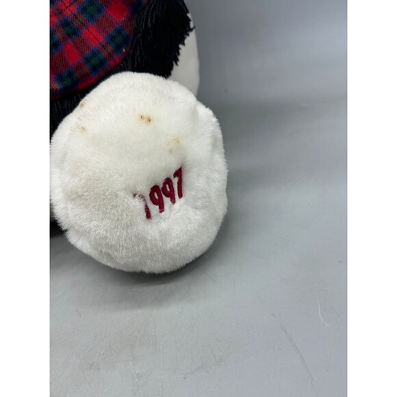 commonwealth snowden 1997 white Snowman Plush Toy top Hat & plaid Scarf 22" READ - Picture 3 of 14